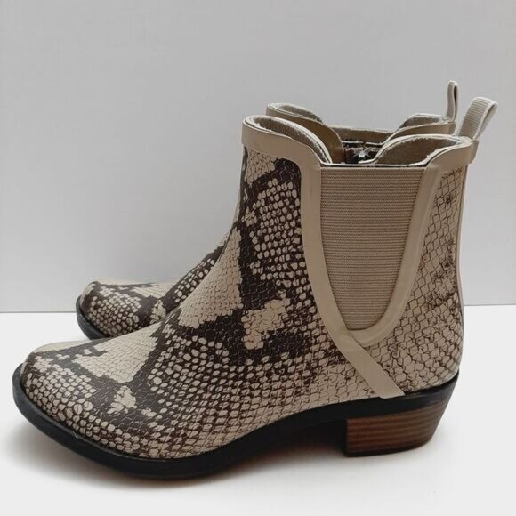 LUCKY BRAND Basel H2O Snakeskin Print Rain Boots Zip-Up Booties Tan Brown Sz 7 M - Picture 7 of 14